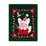 A green foil bag with red christmas decorations and an anime anthro character from Akazukin ChaCha. Art done by Manga creator min Ayahana, this bag was a furoku item given away with Ribon manga magazine in the 90s.