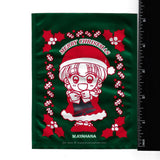 A green foil bag with red christmas decorations and an anime girl from Akazukin ChaCha. Art done by Manga creator min Ayahana, this bag was a furoku item given away with Ribon manga magazine in the 90s.