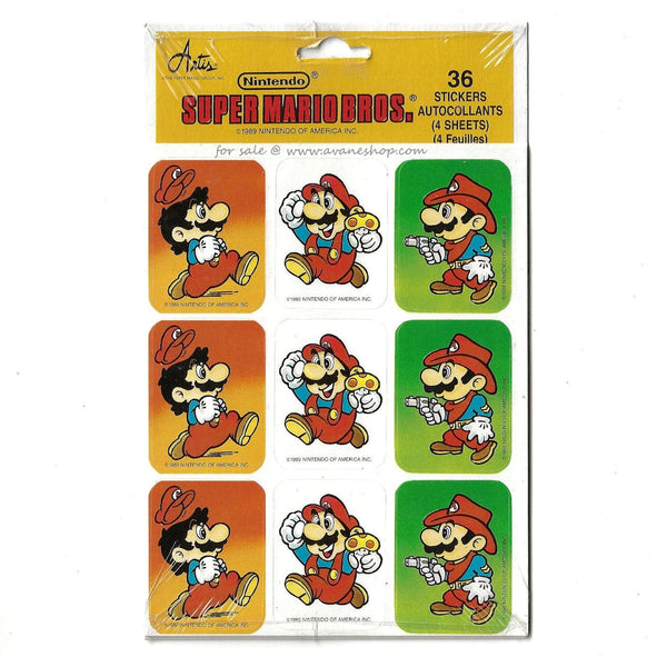 Vintage Nintendo Mario Sticker Sheet Set 36 Stickers Running Mushroom Cowboy New and Sealed 80s