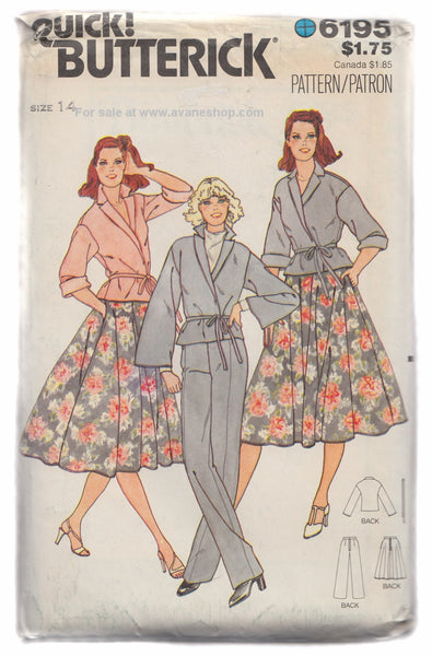 Butterick Quick 6195  Plus Size 14 Vintage Sewing Pattern Circle Skirt and Suit Costume