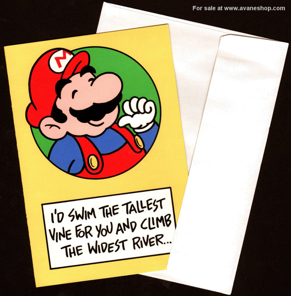 Mario Brothers Vintage Friendship Love Card with Envelope 80s Swim the Tallest Vine