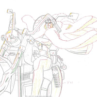 Hand drawn anime douga sketch of Lucifer from the Angel Cop anime OVA. This is an anime drawing of a woman riding a motorcycle without using her hands. She is wearing a fur coat which is billowing in the wind.