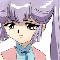 Hand painted anime cel from CLAMP campus detectives, also know as clamp school detectives. This features Nagisa Azua, a young anime girl with long purple hair and gray eyes in  a blue and pink outfit.