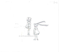 hand drawn animation sketch, douga,  from Clamp Campus Detectives, Also known as Clamp School detectives. This is from the opening sequence of the anime and is the back of Nagisa and Utako in their school uniforms. 