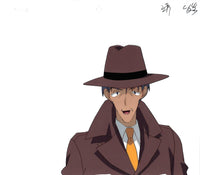 Hand Painted animation cel from the Japanese anime Galaxy Angel.  This is an anime cel of a man in a brown hat and suit.
