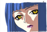 Anime Cel of Nell from Platinumhugen Ordian. A female anime character with blue hair and yellow eyes.