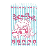 Blue and white striped paper bag with a manga illustration of the popular japanese licca doll. Art drawn by Mia Ikumi who was best known for creating Tokyo Mew Mew.