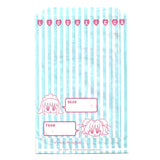 Blue and white striped paper bag with a manga illustration of the popular japanese licca doll. Art drawn by Mia Ikumi who was best known for creating Tokyo Mew Mew.