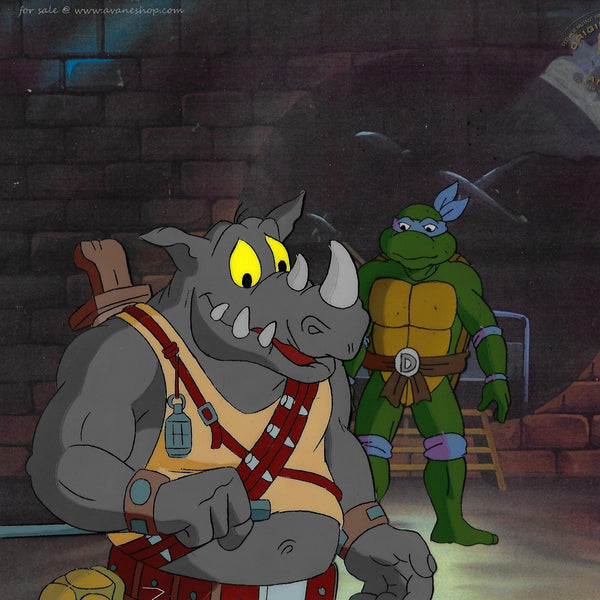 Vintage 80s Teenage Mutant Ninja Turtles Cartoon Cel Rocksteady and Donatello