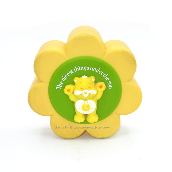Vintage Care Bears Funshine Bear Flower Shaped Plastic Trinket Box 80s Toy