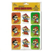 Vintage Nintendo Mario Sticker Sheet Set 36 Stickers Running Mushroom Cowboy New and Sealed 80s