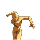 Hand painted animation cel from the Anime based on Sega's arcade game Virtua Fighter. This is  the metalic humanoid woman who serves as the series antagonist,  Dural.  This is specifically Dural gold, which is why she is gold colored.