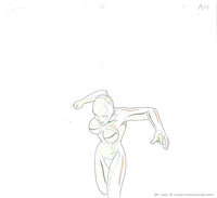 Hand Drawn animation sketch, douga,  from the Anime based on Sega's arcade game Virtua Fighter. This is  the metalic humanoid woman who serves as the series antagonist,  Dural. 