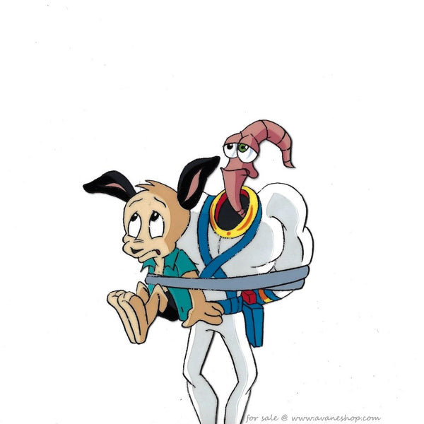 Earthworm Jim Cartoon Cel Jim and Peter Puppy Original Animation Production Cel J22 Oversized