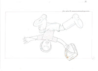 A  Hand Painted animation sketch, douga  in anime style of a boy in a hat, striped shirt, shorts and boots. The boy is Elmer from the anime film Elmer's Adventure, based on the Children's book, My Father's Dragon.