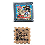 Cork coaster set with 'Excuse-Me Men' design and packaging featuring anime-style illustration.