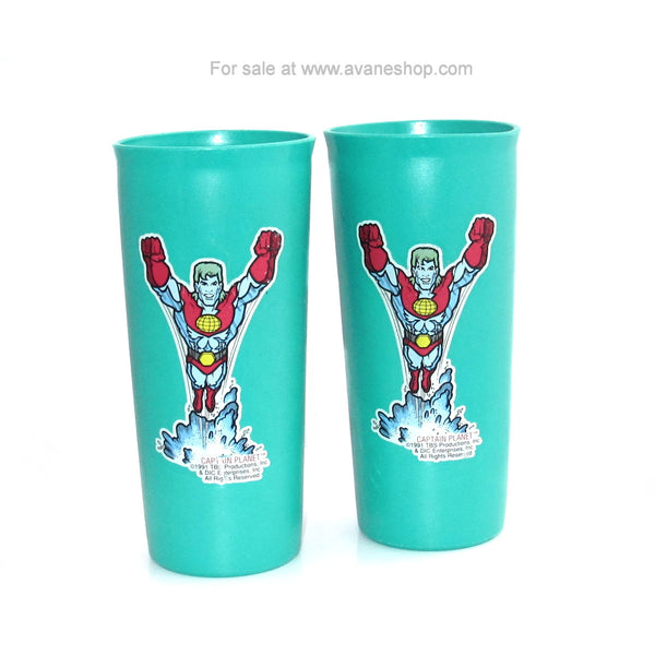 Retro 90s Captain Planet Plastic Tumbler Set of 2 Cups Set A