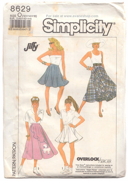 Simplicity 8629 Pattern Vintage Circle Skirt Plus Size 12 14 16 50's Poodle Skirt