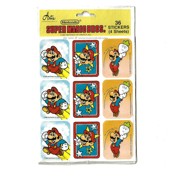 Vintage Nintendo Mario Sticker Sheet Set 36 Stickers Jumping Stars Turnip New and Sealed 80s