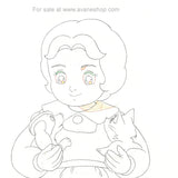 Legend of Snow White Cel Chibi Snow with Kitten and Puppy Anime Cel Douga Sketch
