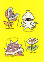 Vintage 1989 Nintendo Mario Blooper Spiny Fire Flower Piranha Plant Sticker Card