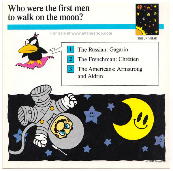 Mario Quiz Cards Single Card First to Walk on the Moon 90s Vintage Nintendo