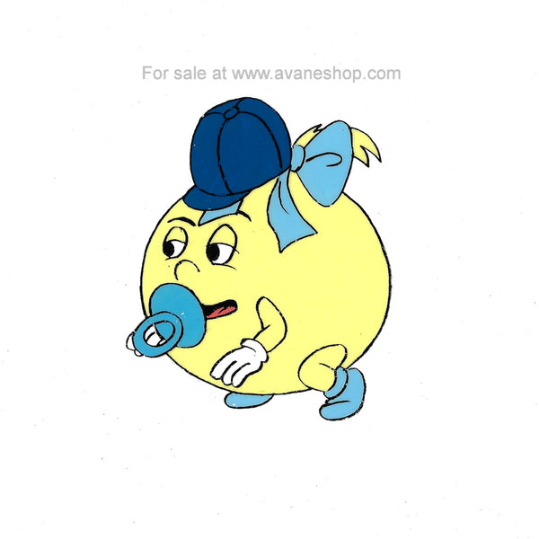 Vintage 80s Pac Man Cartoon Cel Hand Painted Animation Cel PacMan Large Crawling Pac Baby Ep 8