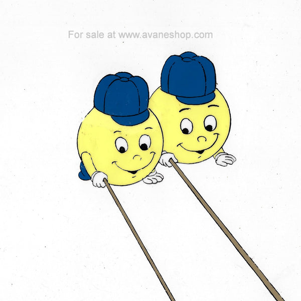 Pac Man Cartoon Cel Group of Baby Pac Scouts with Ropes Hand Painted Vintage 80s  Animation Cel
