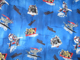 Transformers Movie Twin Sized Sheet. This features an all over pattern of Optimus Prime, Magtron, Bumble Bee and Barricade on a blue backgroundwith a black stripe with the transformers logo with Autobot and Decepticon logos. 