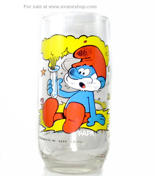 Vintage 80s Smurfs 1982 Papa Smurf  Drinking Glass Peyo Cup